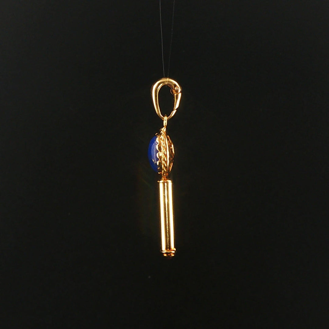 14k Yellow Gold and Lapis Lazuli 4.6g Vintage Key Pendant Italy 1.75"