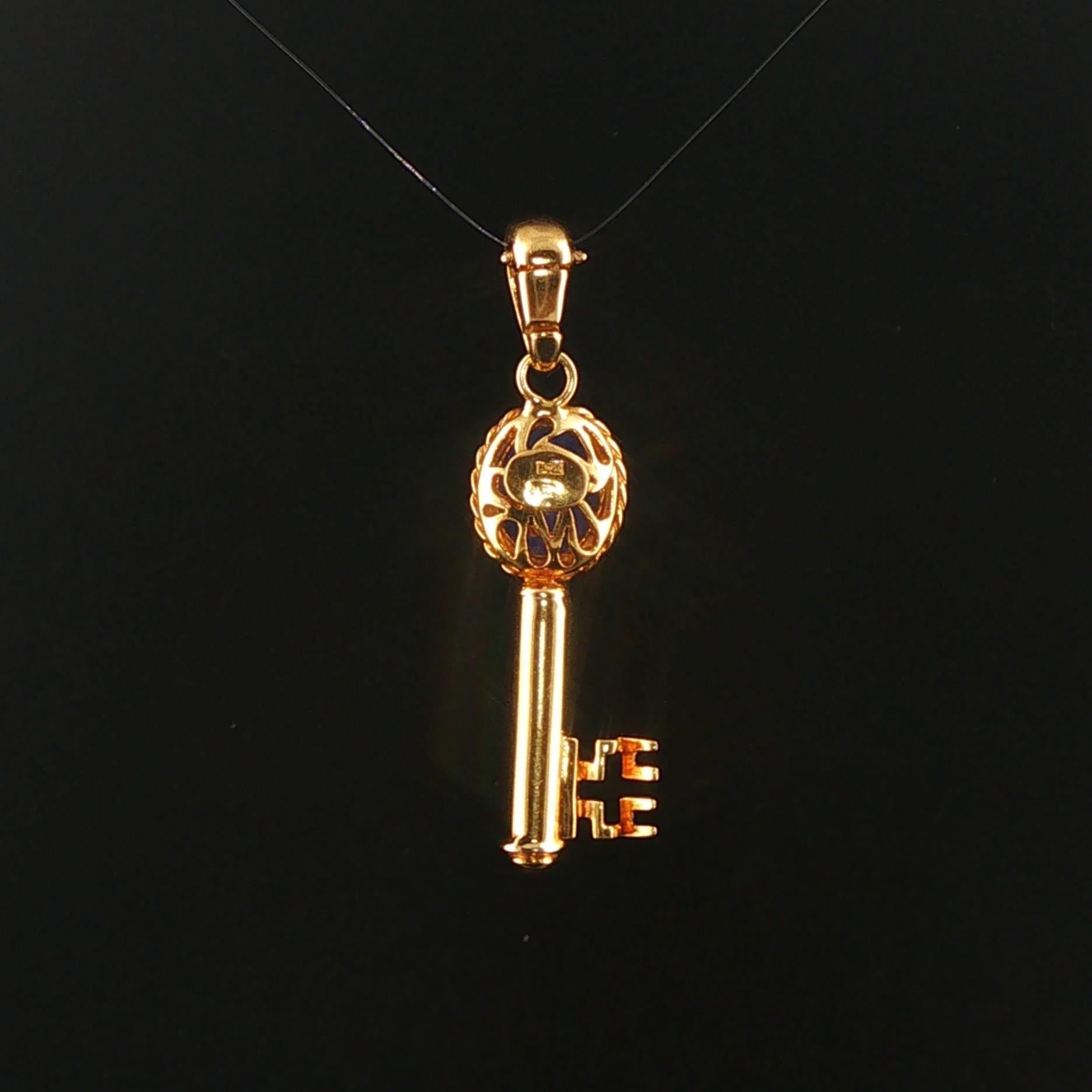 14k Yellow Gold and Lapis Lazuli 4.6g Vintage Key Pendant Italy 1.75 ...