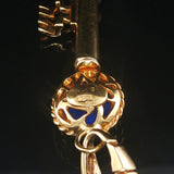 14k Yellow Gold and Lapis Lazuli 4.6g Vintage Key Pendant Italy 1.75"