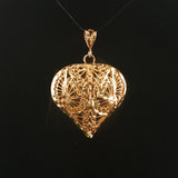 14k Yellow Gold 9.2g Vintage Diamond Cut Large Heart Pendant 1.75"