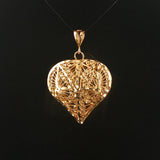 14k Yellow Gold 9.2g Vintage Diamond Cut Large Heart Pendant 1.75"