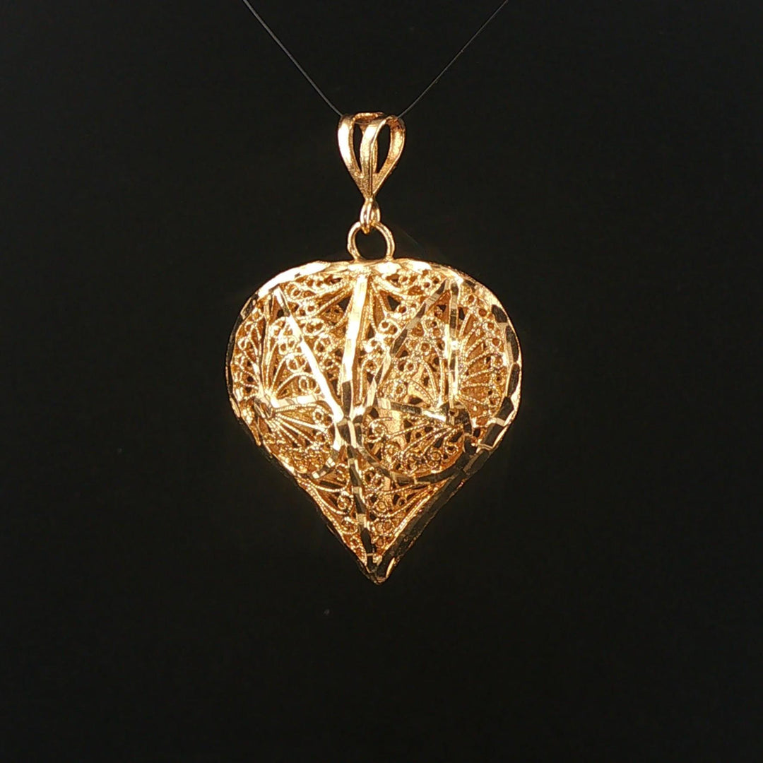 14k Yellow Gold 9.2g Vintage Diamond Cut Large Heart Pendant 1.75"