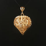 14k Yellow Gold 9.2g Vintage Diamond Cut Large Heart Pendant 1.75"