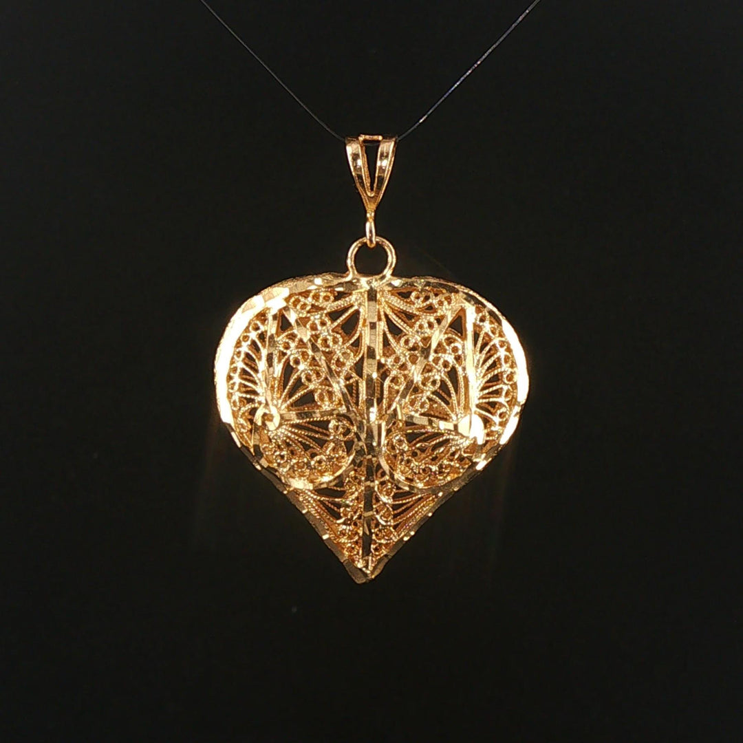 14k Yellow Gold 9.2g Vintage Diamond Cut Large Heart Pendant 1.75"