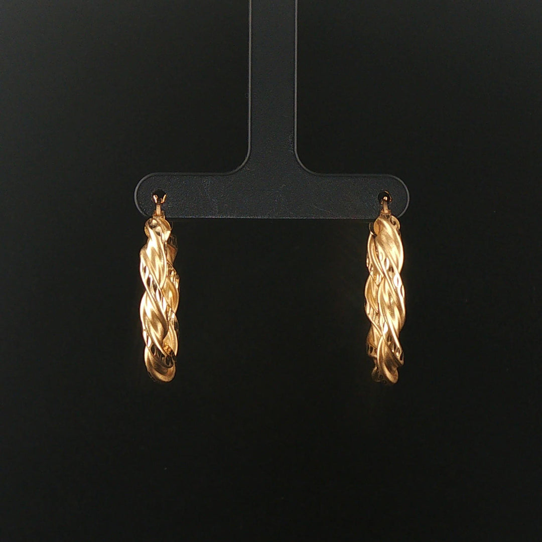 14k Yellow Gold 3.5g Diamond Cut Twisted Spiral Hoop Earrings 1.25"