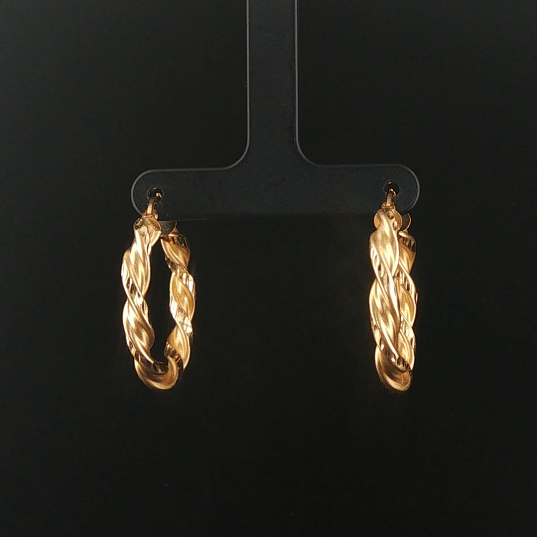 14k Yellow Gold 3.5g Diamond Cut Twisted Spiral Hoop Earrings 1.25"