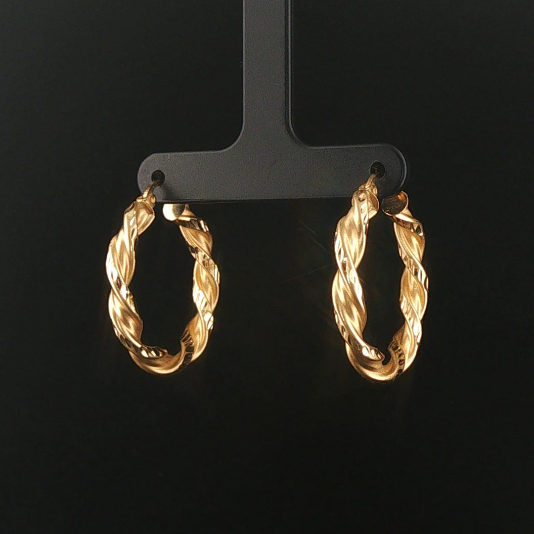 14k Yellow Gold 3.5g Diamond Cut Twisted Spiral Hoop Earrings 1.25"