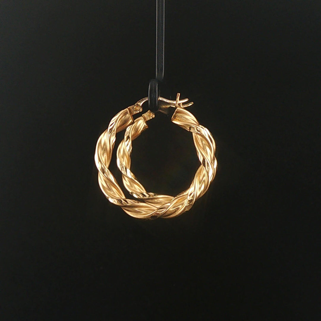 14k Yellow Gold 3.5g Diamond Cut Twisted Spiral Hoop Earrings 1.25"