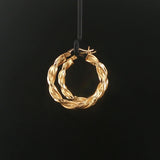 14k Yellow Gold 3.5g Diamond Cut Twisted Spiral Hoop Earrings 1.25"