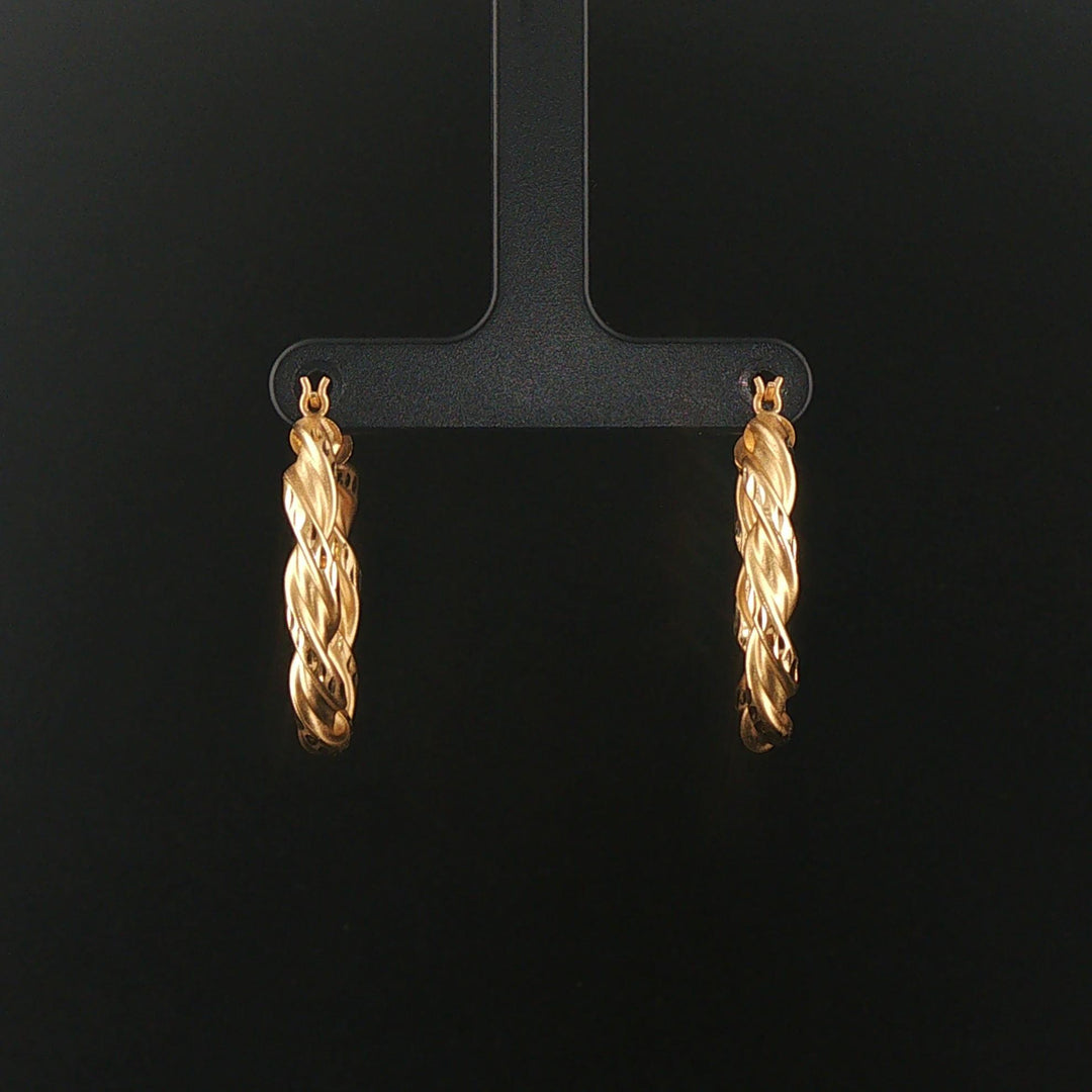 14k Yellow Gold 3.5g Diamond Cut Twisted Spiral Hoop Earrings 1.25"