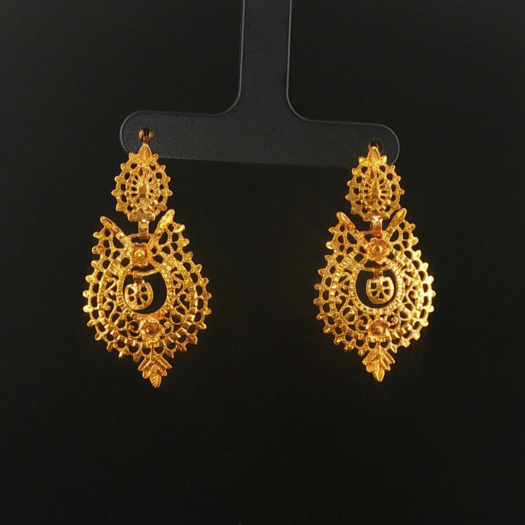 19k Portuguese Yellow Gold 7.9g Solid Vintage Drop Dangle Fancy Earrings 1.5"