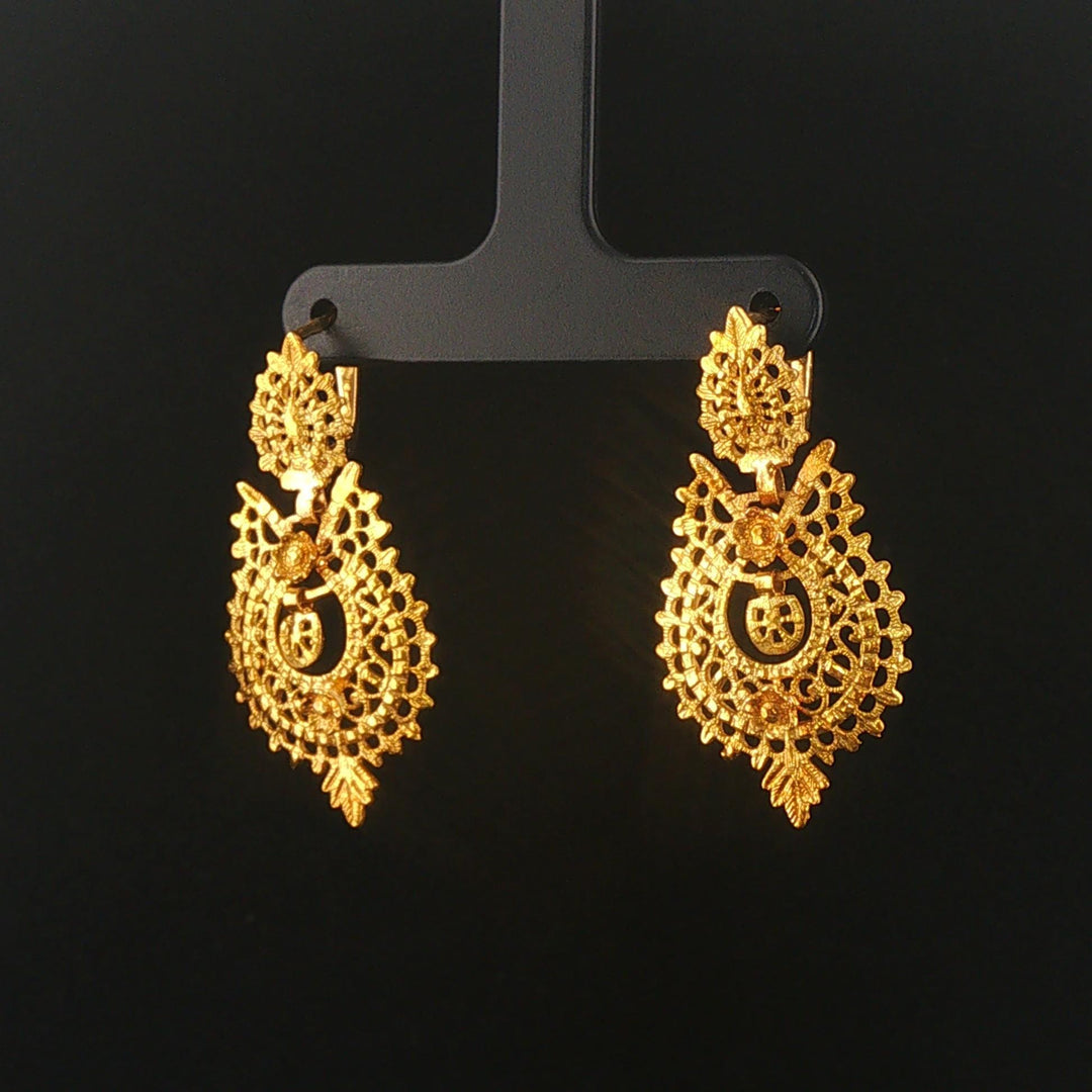 19k Portuguese Yellow Gold 7.9g Solid Vintage Drop Dangle Fancy Earrings 1.5"