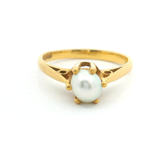 21k Yellow Gold and Pearl Ladies Solitaire Ring Size 6.5