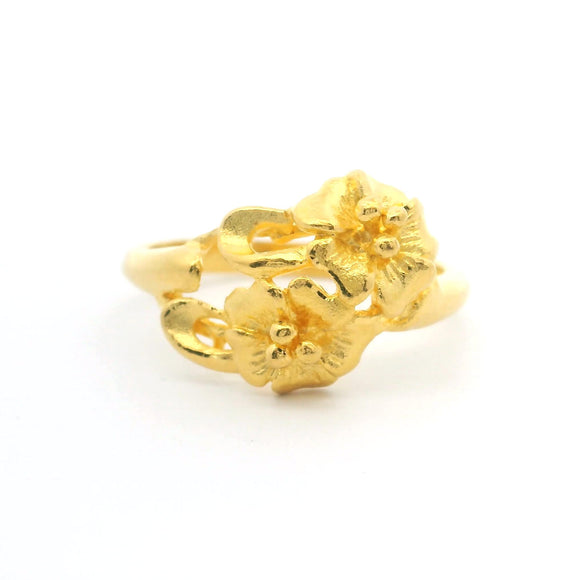 24k Pure Yellow Gold 4.3g Solid Ladies Floral Ring Size 5.5