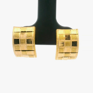 22k Yellow Gold 3.4g Ladies Checkered Huggie Earrings