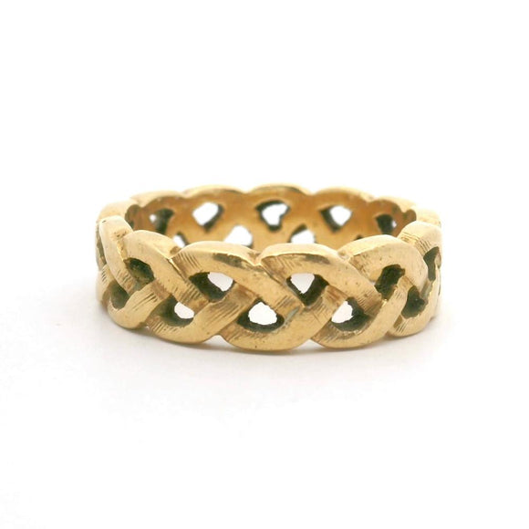 14k Yellow Gold 7g Solid Vintage 6mm Interlaced Woven Band Ring Size 9.5