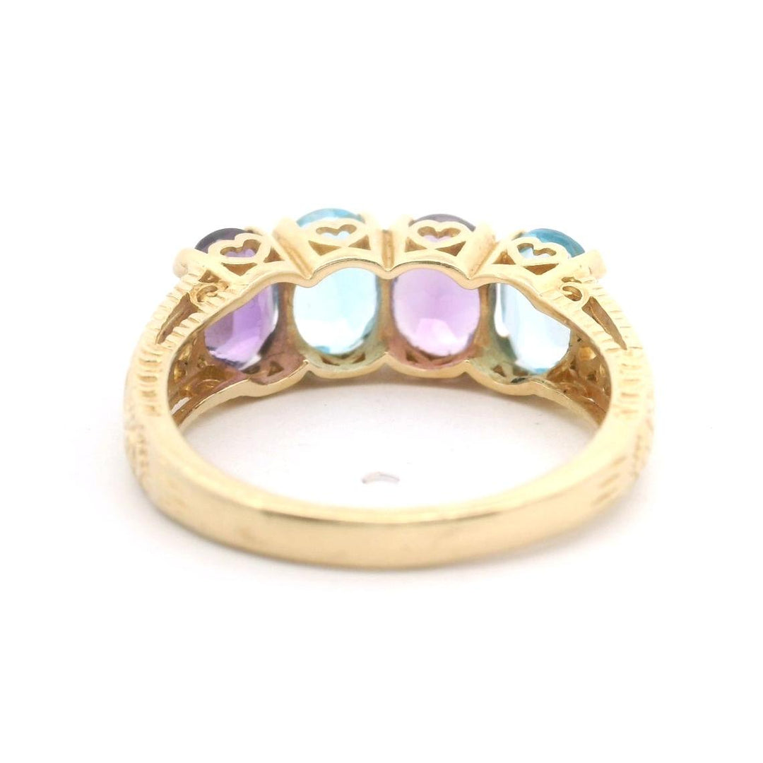 14k Yellow Gold Ladies Four Stone Amethyst and Topaz Ring Size 6.75