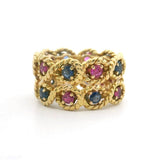 18k Yellow Gold 12g Pink and Blue Sapphire 12mm Twisted Rope Band Ring Size 6