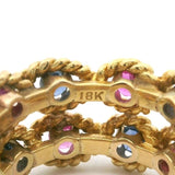 18k Yellow Gold 12g Pink and Blue Sapphire 12mm Twisted Rope Band Ring Size 6