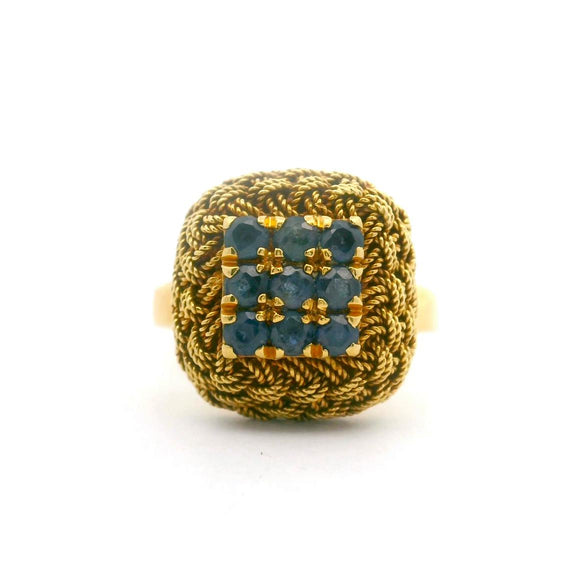 18k Yellow Gold and Blue Sapphire 5g Vintage Braided Rope Ring Italy Size 7