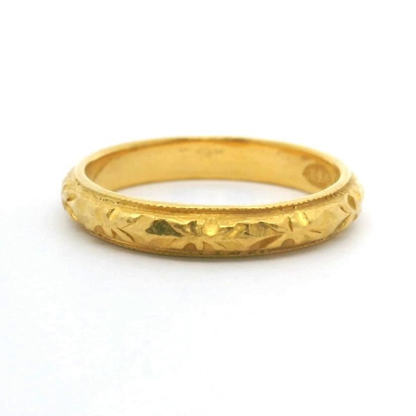 24k Pure Yellow Gold 4.4g Solid Intricate 3mm Band Ring Size 6.5