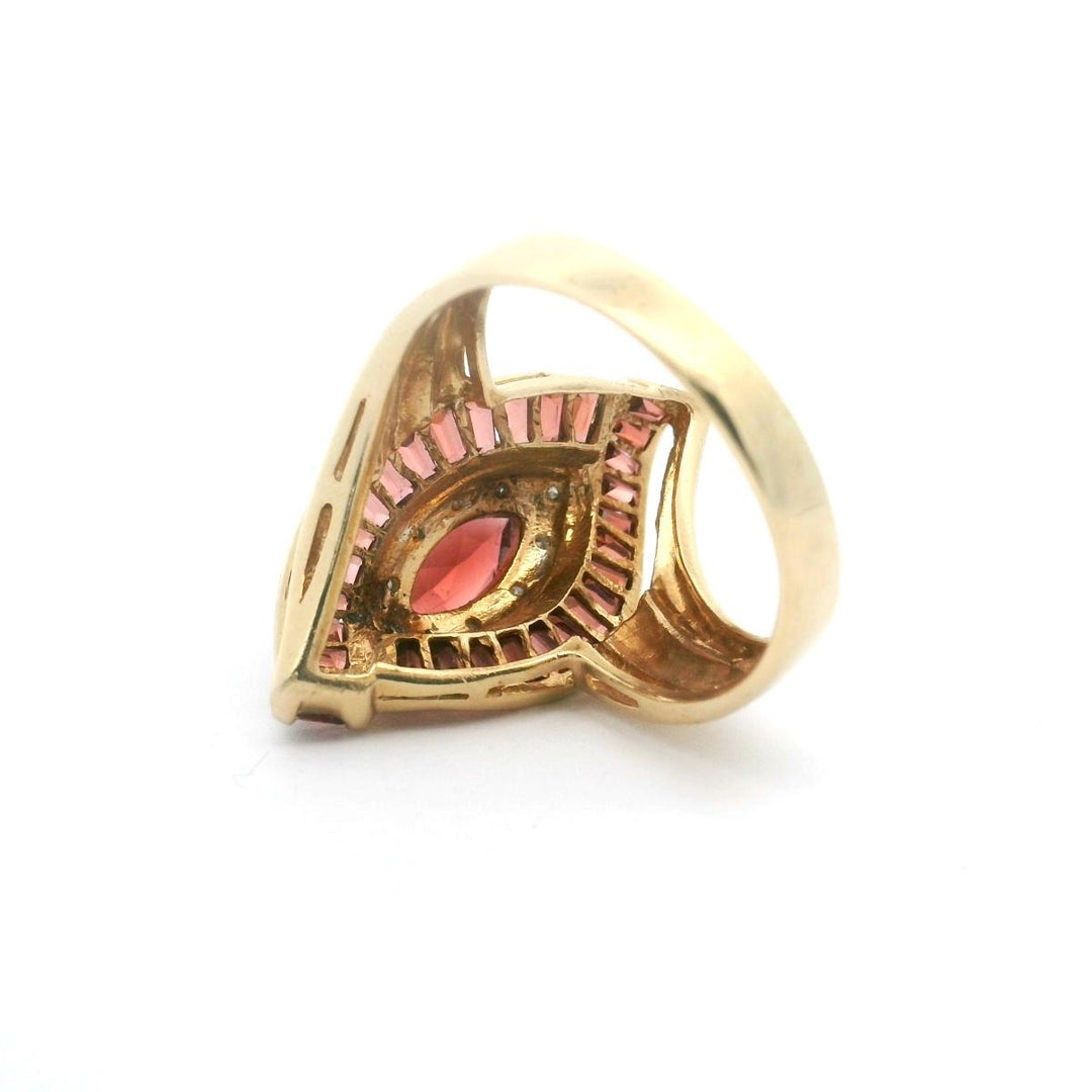 14k Yellow Gold Red Garnet and Diamond Ladies Ring Size 8.75