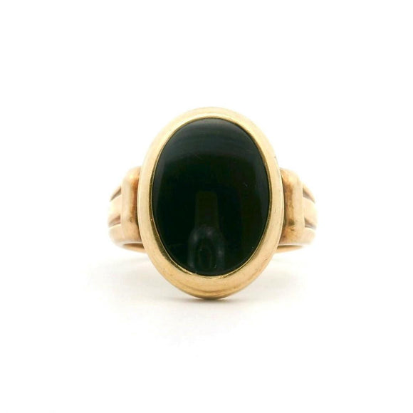 14k Yellow Gold and Oval Cut Onyx 12g Solid Men's Vintage Ring Size 11