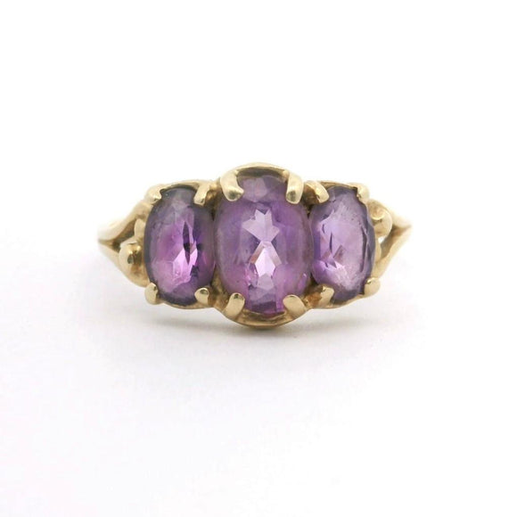 14k Yellow Gold and Three Stone Amethyst Ring Size 6.25