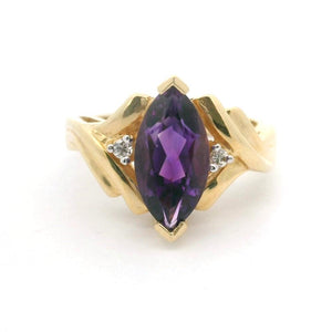 14k Yellow Gold 5.6g Amethyst and Diamond Ring Size 6.5