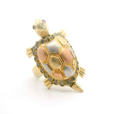 14k Tri Tone Gold 11.6g Pink Sapphire and CZ Turtle Ring Size 6.75