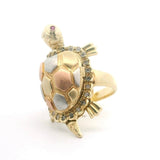 14k Tri Tone Gold 11.6g Pink Sapphire and CZ Turtle Ring Size 6.75