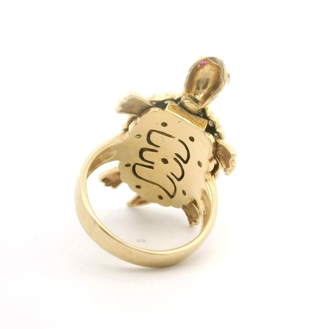 14k Tri Tone Gold 11.6g Pink Sapphire and CZ Turtle Ring Size 6.75