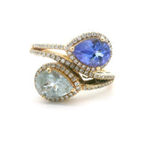 Effy 14k Yellow Gold Tanzanite Aquamarine and Diamond Bypass Ring Size 7.5