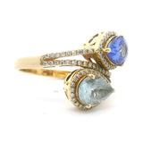 Effy 14k Yellow Gold Tanzanite Aquamarine and Diamond Bypass Ring Size 7.5