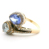 Effy 14k Yellow Gold Tanzanite Aquamarine and Diamond Bypass Ring Size 7.5