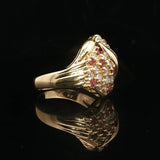 18k Yellow Gold Ruby and 0.45cttw Diamond Ladies Floral Ring Size 7.5