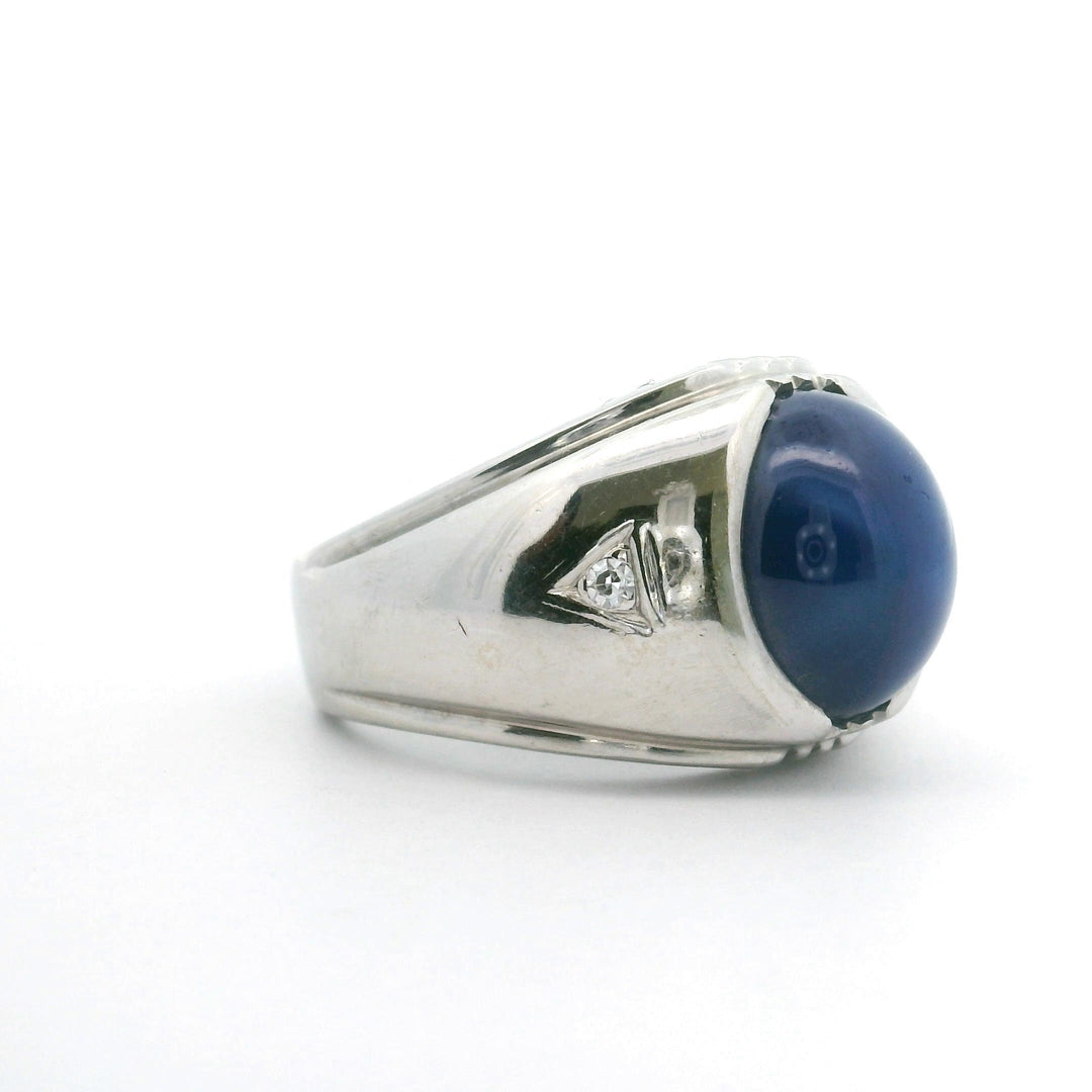 14k White Gold 12.6g Blue Star Sapphire and Diamond Ring Size 8.25