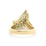 14k Yellow Gold Emerald and Diamond Floral Ring Size 7