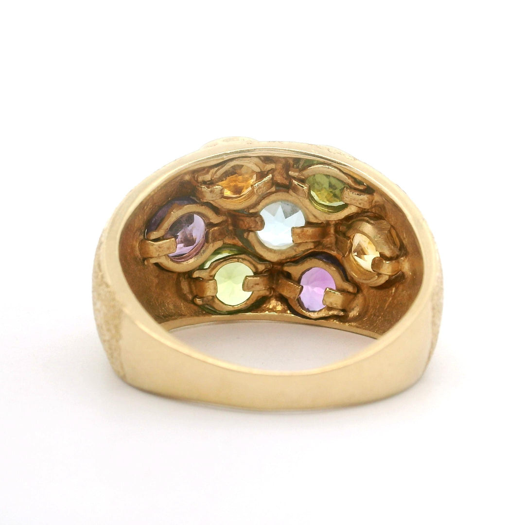 14k Yellow Gold 9.5g Textured Bezel Set Multi Gemstone Ring Size 9.5