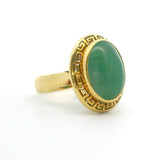 18k Yellow Gold 9.5g Greek Key Design Cabochon Jade Ring Size 6.75