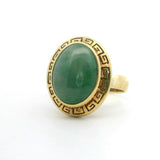 18k Yellow Gold 9.5g Greek Key Design Cabochon Jade Ring Size 6.75