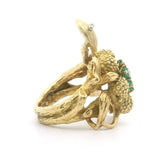 18k Yellow Gold and Emerald 12.8g Solid Heavy Vintage Turtle Ring Size 3.5