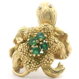 18k Yellow Gold and Emerald 12.8g Solid Heavy Vintage Turtle Ring Size 3.5