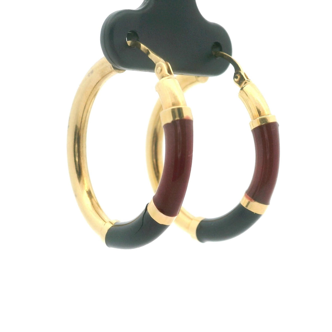 14k Yellow Gold and Enamel 3.4g Round Hoop Earrings Italy 1"