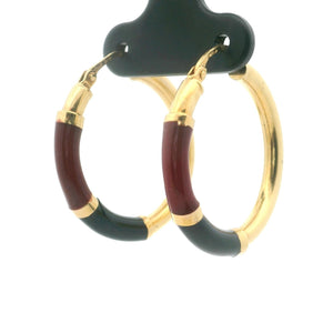 14k Yellow Gold and Enamel 3.4g Round Hoop Earrings Italy 1"