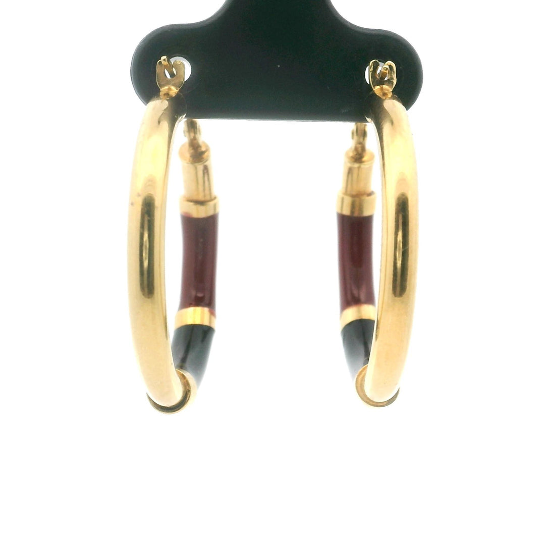 14k Yellow Gold and Enamel 3.4g Round Hoop Earrings Italy 1"