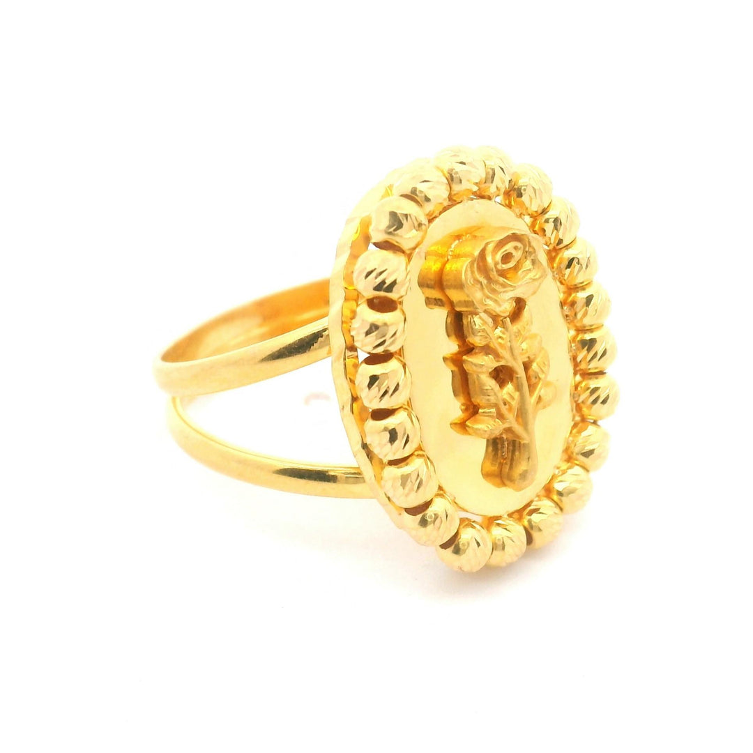 21k Yellow Gold 6.1g Ladies Diamond Cut Beaded Floral Ring Size 6