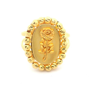 21k Yellow Gold 6.1g Ladies Diamond Cut Beaded Floral Ring Size 6