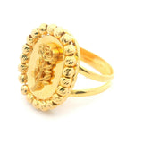 21k Yellow Gold 6.1g Ladies Diamond Cut Beaded Floral Ring Size 6