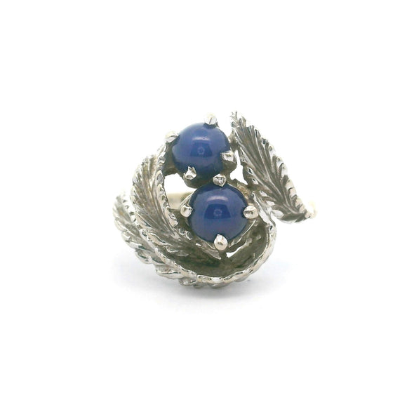 14k White Gold and Blue Star Sapphire Vintage Ladies Ring Size 6.25